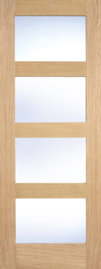 Oak Shaker Glazed 4L Clear - Prefinished Internal Door