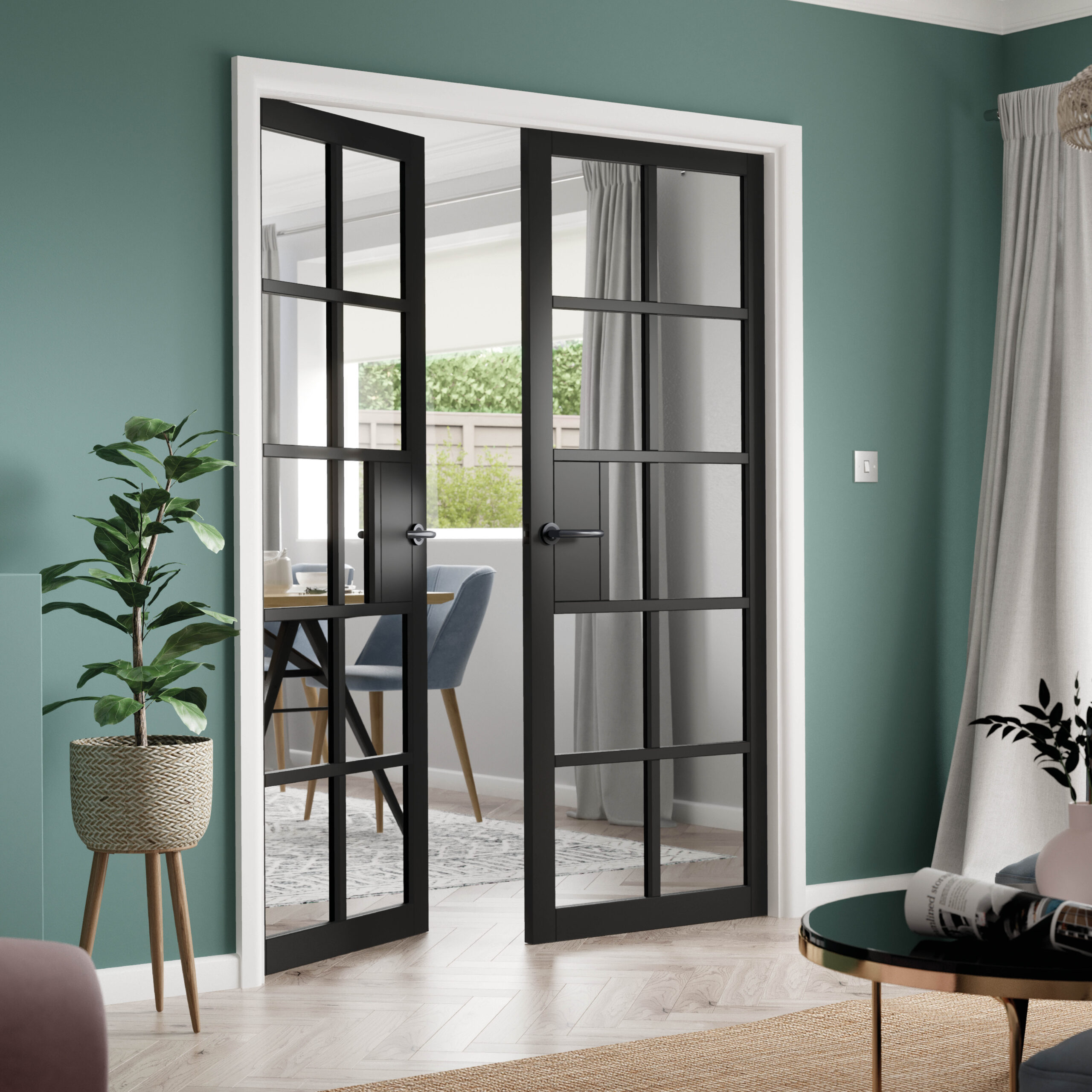 Plaza Black Clear Glass Internal Door